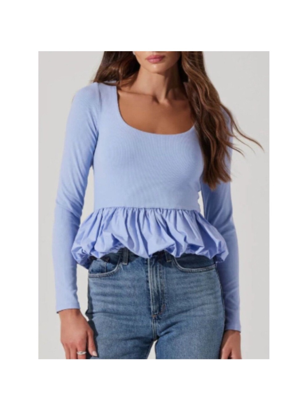 Astr Light Blue Ruffled Peplum Long Sleeve Top Sz Small NWT